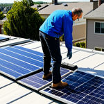 Solar Panel Installation**

"A residential rooftop with newly installed solar panels, fully clothed technician in appropriate attire inspecting the system, sunny day, family-friendly neighborhood, safe for work, appropriate content, perfect anatomy, natural proportions, professional photograph, high quality, modest."

**