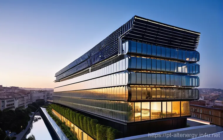 대체에너지 연구소 - **Flexible Perovskite Solar Panels Integrated into Modern Architecture**
"An optimistic, futuris...