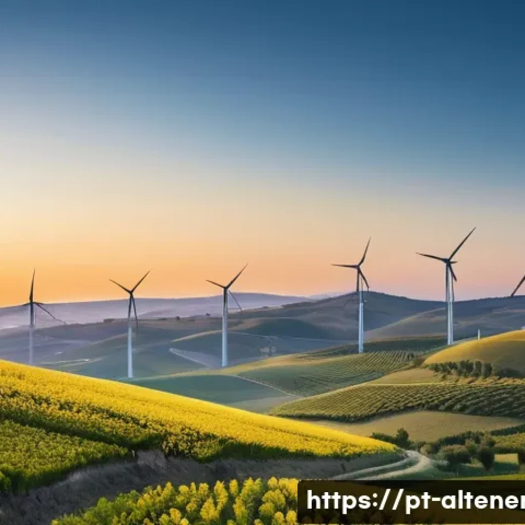 풍력 에너지 비용 - **Prompt:** A breathtaking panoramic view of a modern onshore wind farm in Portugal, specifically ca...