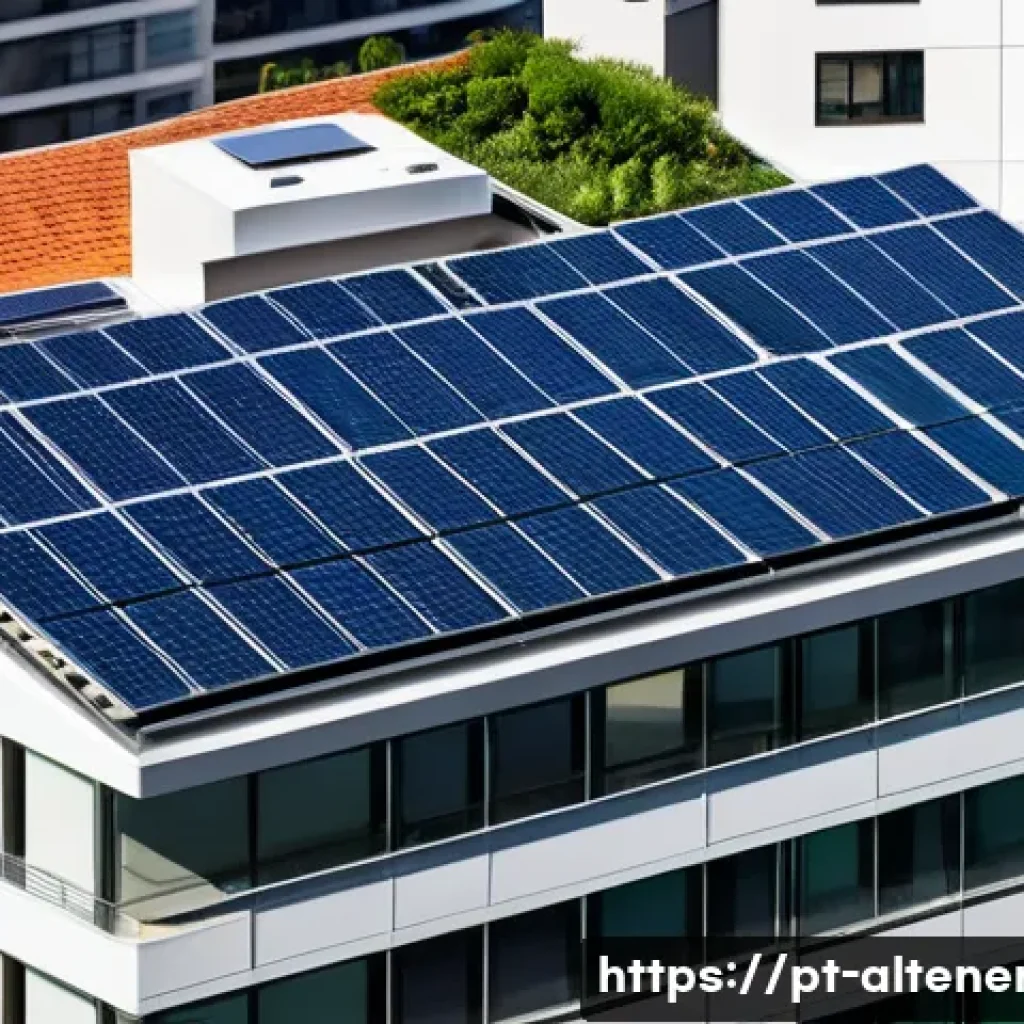 대체에너지 기술 혁신 예측 - A modern urban rooftop scene in S&atilde;o Paulo featuring compact, flexible tandem solar panels integrated...